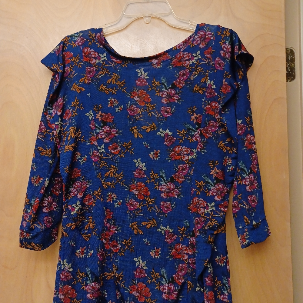 Free People blue floral ruffle boho Dock Street top Sz M - Picture 13 of 14